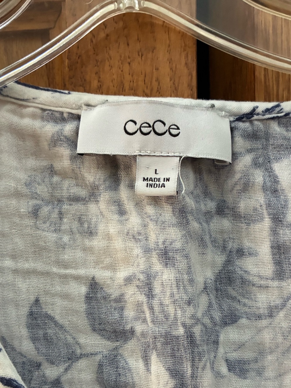 CeCe Navy Floral V-Neck Tie-Front Puff Sleeve Top - Picture 3 of 8